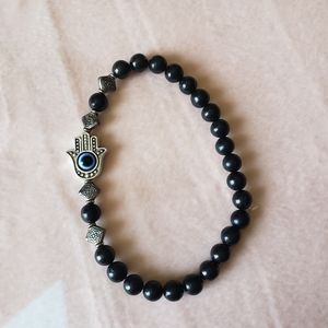 Handmade SHUNGHITE Evil Eye bracelet